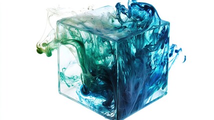 Sticker -   A blue and green liquid is contained in a square glass, with a green liquid in the center of the glass