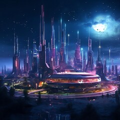 futuristic city at night