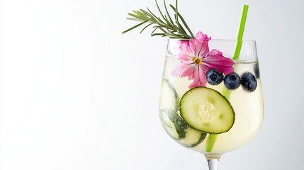 Canvas Print -   A blueberry-topped glass of sliced cucumbers