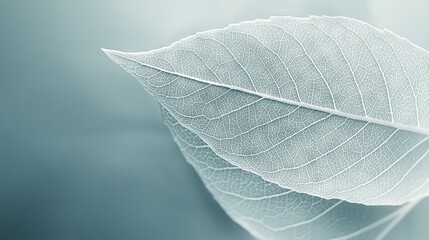 Canvas Print -   A sharp focus on a white leaf against a vibrant blue-green backdrop with a softly blurred upper portion