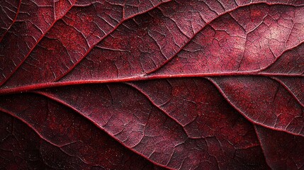 Canvas Print -   A close-up of a red leaf's vein on the surface of a plant's leaf