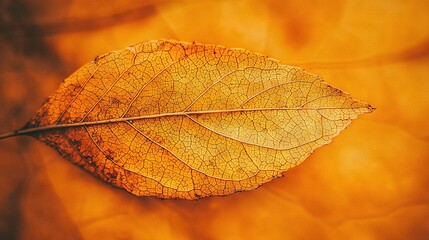 Sticker -   A close-up of a yellow leaf on a brown background, illuminated from above