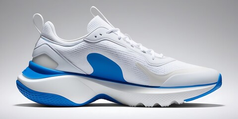 Sneakers, design or sport shoes on a white backdrop for gym workout, fitness and running. Modern design, futuristic and shoe technology for tracking heart rate, pulse and advertisement mockup (21)