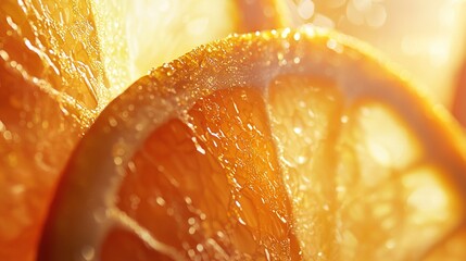 Canvas Print -    a close-up of an orange slice with water droplets on its surface and a blurred background