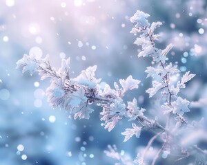 Wall Mural - Snowflakes falling silently on a winter landscape, delicate and serene, Nature, Cool tones, Photograph, Winter wonderland