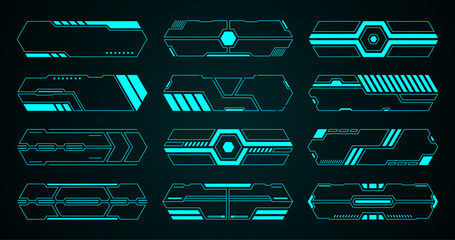 Leinwandbilder - Frame abstract geometric shape technology futuristic interface hud elements set vector digital design.
