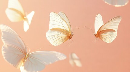 Sticker -   A flock of white butterflies soaring in the sky, with one butterfly drifting off-camera and another butterfly flying out of frame