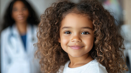 the little kid and her doctor in pediatrician clinic 