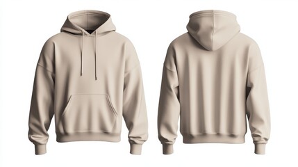 Beige hoodie mockup. Front and back hoodie template