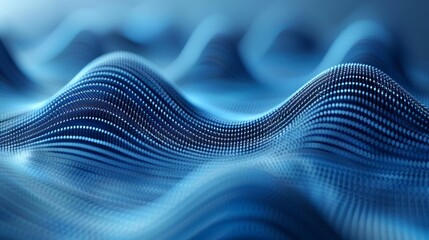 Poster - A mesmerizing expanse of blue waves undulates softly, resembling a digital ocean. Each wave is adorned with glowing dots, creating a sense of depth and tranquility in the twilight atmosphere.