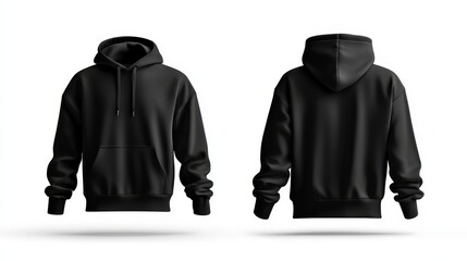 Black hoodie mockup. Front and back hoodie template