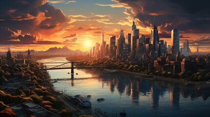 Wall Mural - Cityscape at Sunset