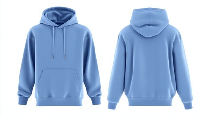 Light blue hoodie mockup. Front and back hoodie template