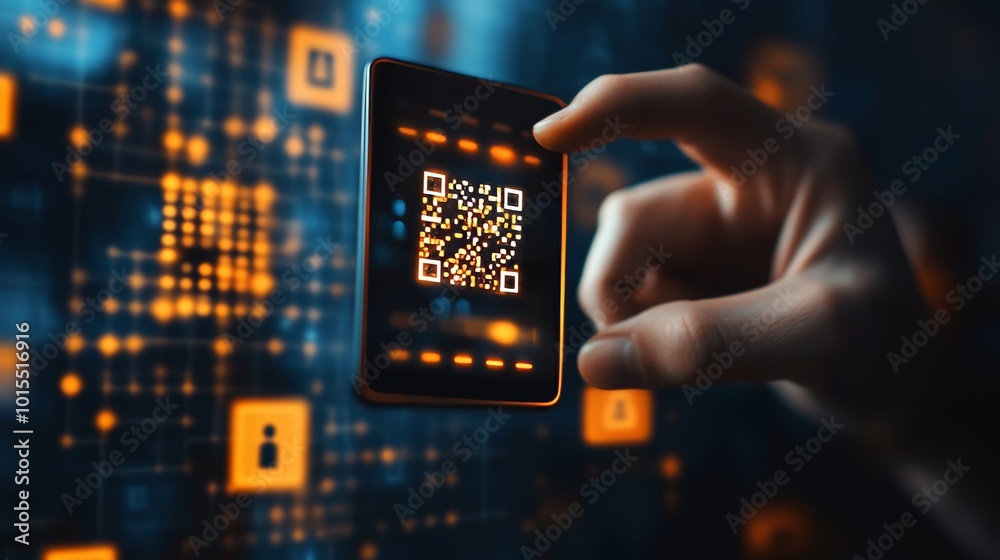 Virtual Qr Code Businessman Interacting with Virtual QR Code for Enhanced Customer ...