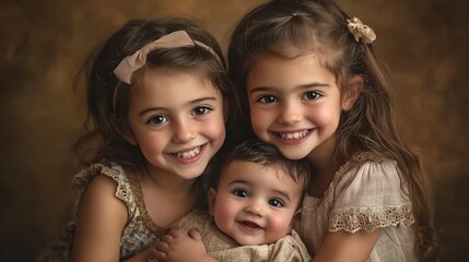 Poster - Smiling siblings pose for a heartwarming family portrait  