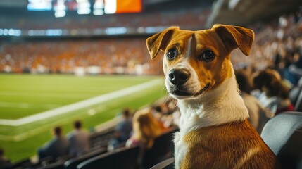 Canvas Print - Pet friendly, cute dogs are allowed into the stadium. Sit and watch sports together with other people. 