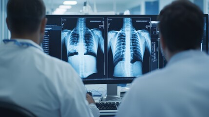 Wall Mural - Doctor reviewing X-rays with patient in an office