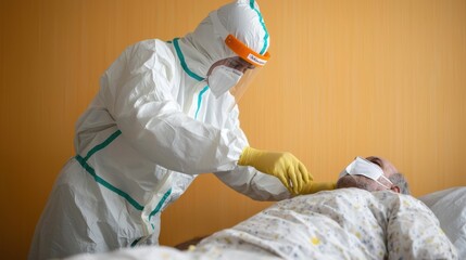 Wall Mural - Doctor wearing protective gear treating a patient