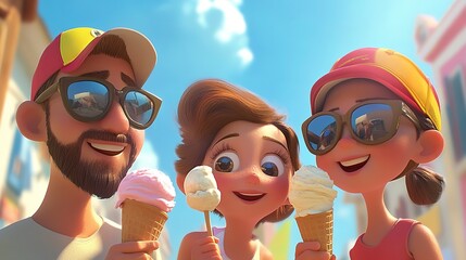 Sticker - family enjoying an ice cream treat  