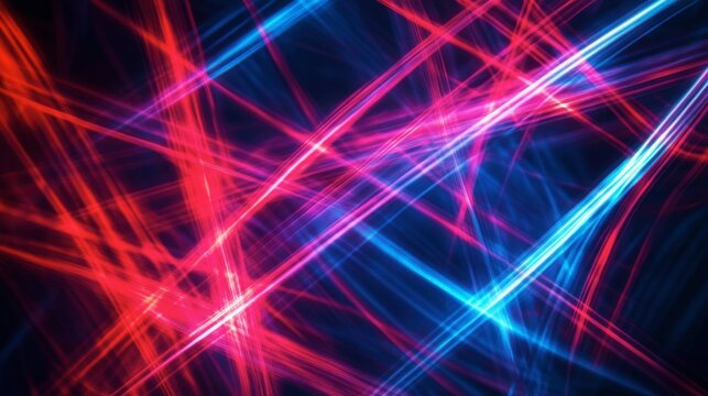 Glowing lines in red and blue crossing each other, forming an abstract light pattern with a sense of motion.