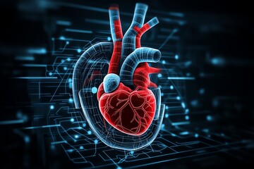Poster - Clean minimalist view of the circulatory system, with the heart and main arteries outlined in simple geometric shapes