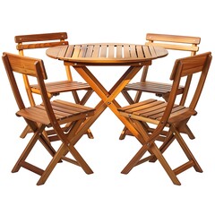 Set of teak wood table and chairs on white background