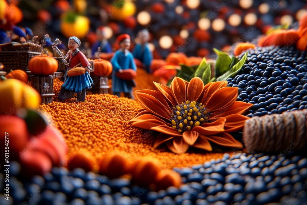 Hyper-realistic depiction of a rural harvest festival with people in ...