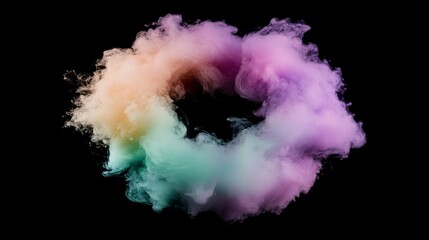 Poster - A dense swirl of purple, pink, and green smoke creates a captivating ring shape. The bright white center draws attention, set against a stark black backdrop
