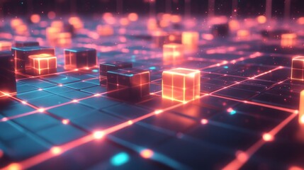 Leinwandbilder - Futuristic Abstract Technology Background with Neon Blocks