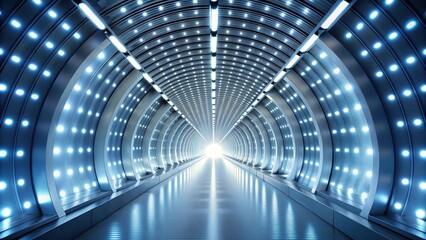 futuristic tunnel with bright white lights background at a tilted angle