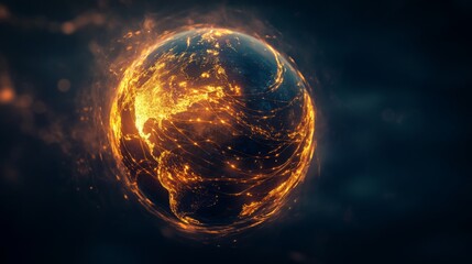 Leinwandbilder - Global Network Visualization with Fiery Effects