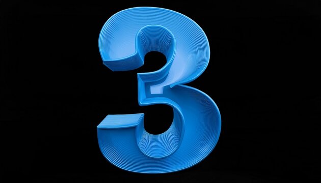 Number 3 of blue color. 3d Render illustration 