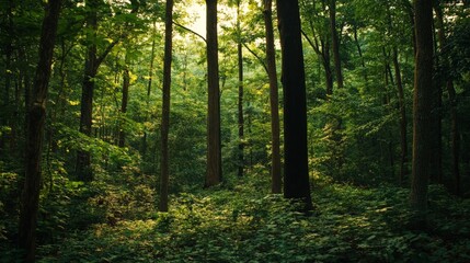 Canvas Print - A dense forest filled with native trees thriving in their natural habitat, surrounded by wildlife