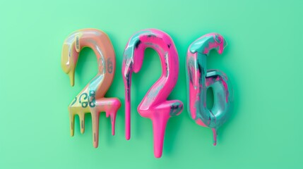 A colorful and playful 3D design featuring the number 226 with a vibrant dripping effect in pink, orange, and green. The glossy, liquid-like appearance adds a fun and modern touch to this energetic