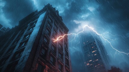 Poster - Dramatic Lightning Strike Over Urban Building