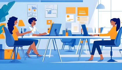Poster - Three colleagues working at their desks in a modern office
