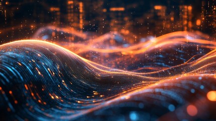 Poster - Abstract Digital Waves in Glowing Colors