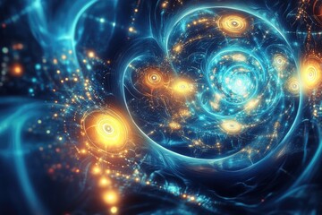 Aufkleber - A mesmerizing abstract image depicting swirling cosmic patterns with vibrant colors and luminous orbs, perfect for visionary designs.