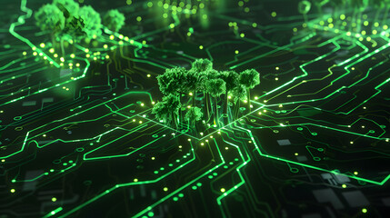 green trees digital background green technology green light