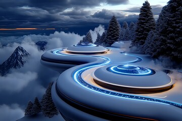 Aufkleber - Futuristic floating city in a fantasy world, with advanced technology creating harmony between nature and innovation