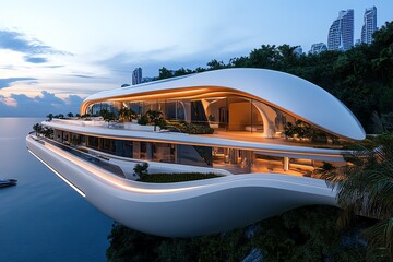 Aufkleber - Futuristic floating city in a fantasy world, with advanced technology creating harmony between nature and innovation