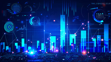 Poster - blue business background with business data graphs analytics 