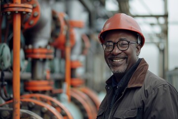 Portrait of a smiling middle aged male engineer at hydroelectric plant