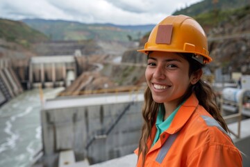 Portrait of a smiling young hispanic male engineer at hydroelectric plant