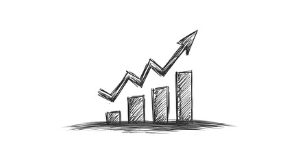 simple hand drawn sketch of a bar graph with an upward arrow symbolizing growth and success