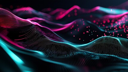 Poster - Vibrant Waves of Glowing Data in Crimson Hues