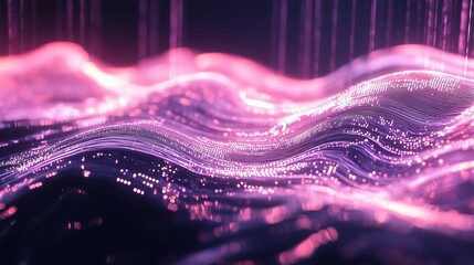 Poster - Glowing Neon Waves of Flowing Data Streams