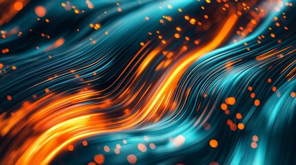 Poster - Abstract Glowing Wave Pattern with Flowing Data Texture