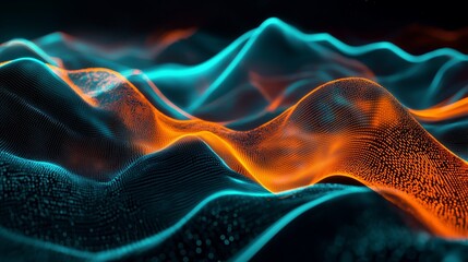 Poster - Flowing Abstract Digital Waves with Glowing Data Streams