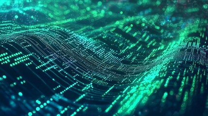 Poster - Glowing Digital Waves of Data Flowing